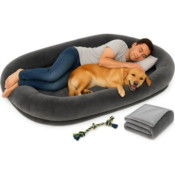 Human Dog Bed for XXL Large – Orthopedic Pet Sofa for Adult Dogs, Durable and Washable, Non-Slip Base, Bed, Couch Giant, Foldable, Cute
