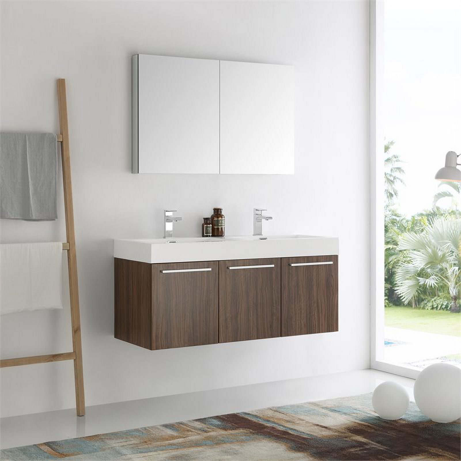 Vista 48"Walnut Wall Hung Dbl Sink Bathroom Vanity & Medicine Cabinet - image 2 of 5