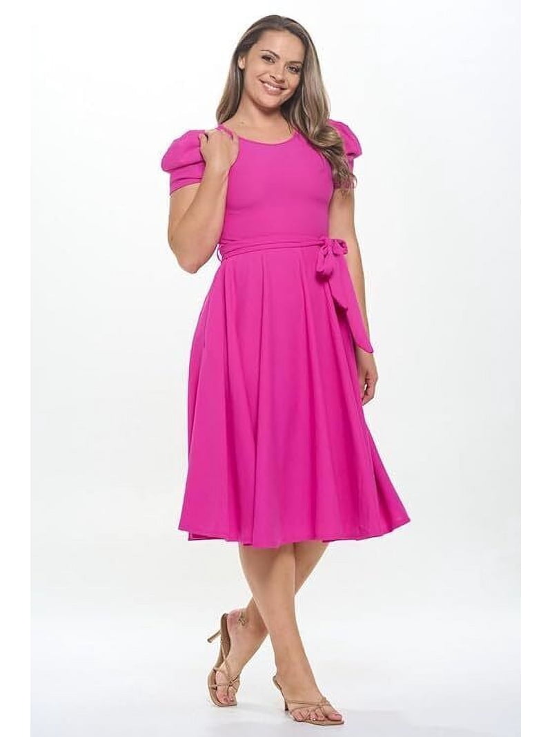 Magenta Large-X-large Size Women's Short Puff Sleeve Midi Solid Cocktail  Flare Tea Party, Formal and Casual Dresses - Walmart.com