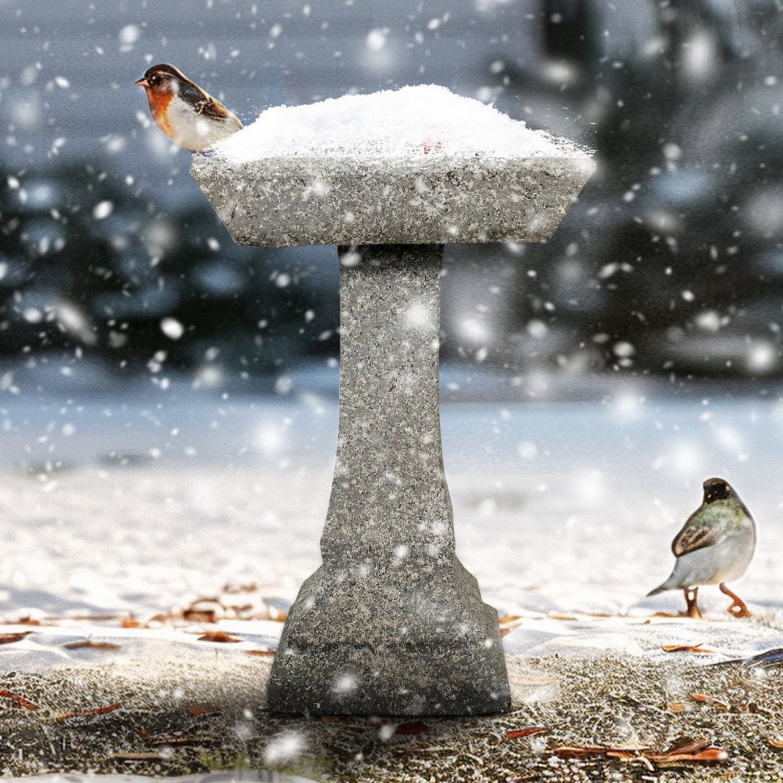 Hamiedun 22.8" H Rustic Birdbath Freestanding Square Bird Bath with Faux Wood Finish for Garden Lawn Backyard Patio Porch Decor