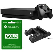 Microsoft Xbox One X 1TB Console Black (CYV-00001) with Microsoft Xbox Live 3 Month Gold Membership & Deco Gear Xbox 3-in-1 Vertical Stand Cooling Fan with Dual Controller Charging Station