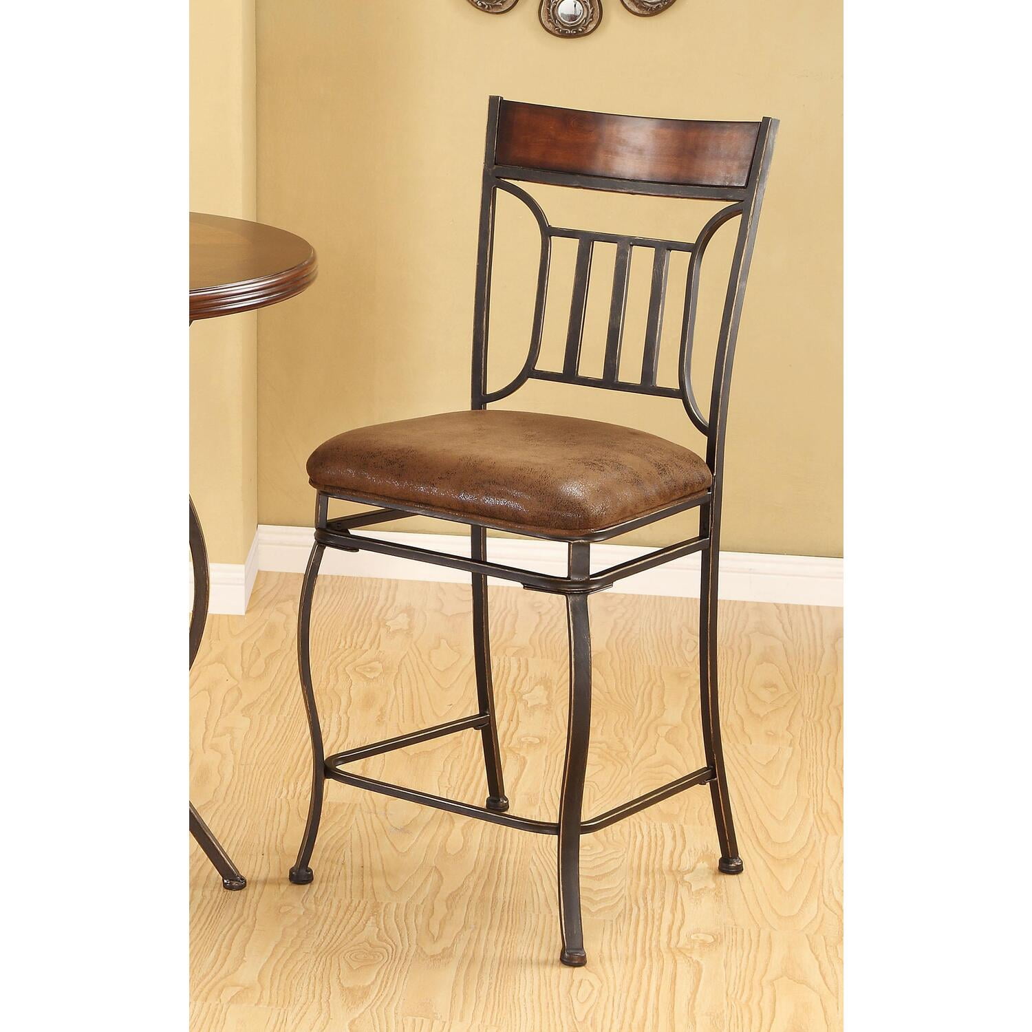 ACME Tavio Counter Height Chair (Set2), Fabric & Black w/Gold Brush
