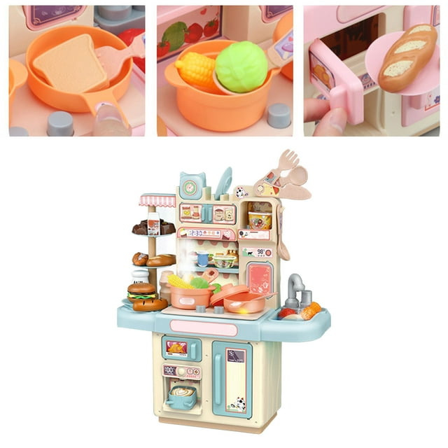 Electric Pretend Kitchen Counter, Safety Pretend Kitchen Counter Toy for Lunch Pink,Blue