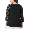 thumbnail image 4 of MODA NOVA Juniors' Plus Size V Neck 3/4 Sleeve Raglan Floral Top Black 3X, 4 of 7