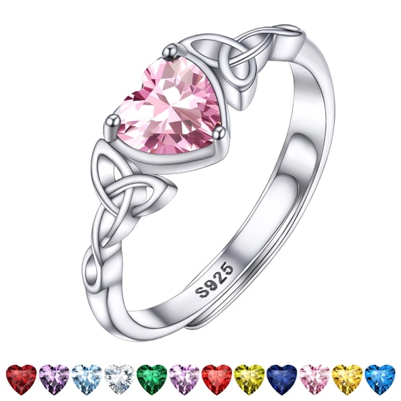 DESIGNICE Infinity Love Celtic Knot Rings Women Sterling Silver Heart Rings October Pink Tourmaline Gemstone Rings for Her Mom Daughter