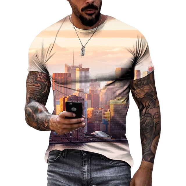 T-Shirts Graphiques Mode Été Paysage Urbain Hommes Décontractés Confortables Impression 3D Tendance harajuku Col Rond Manches Courtes