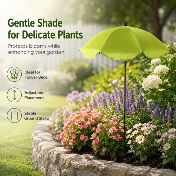 Adjustable Plant Umbrella for Outdoor, Large 25.5 Inch Garden Parasol, Height Scalloped Edge with H-Stake UV50 Shade Sun & Rain Protection Umbrella for Outdoor Potted Plants & Flower Beds