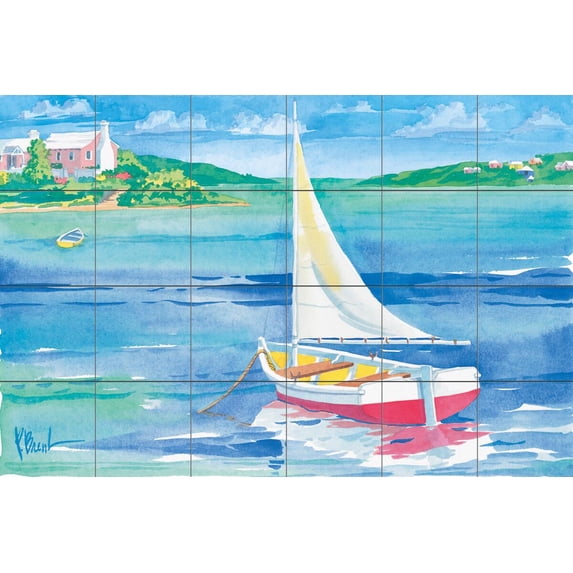 Tile Mural Kitchen Backsplash - Bermuda Sail - by Paul Brent
