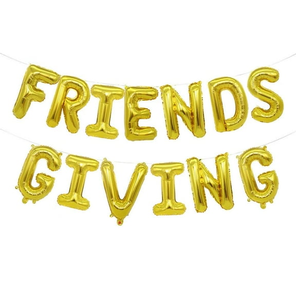 Friendsgiving Balloon Banner, 16-Inch Gold Foil Balloons, Friends Giving Party Decorations, Thanksgiving Wall Decor, Photo Booth Backdrop, Family & Friends Celebration