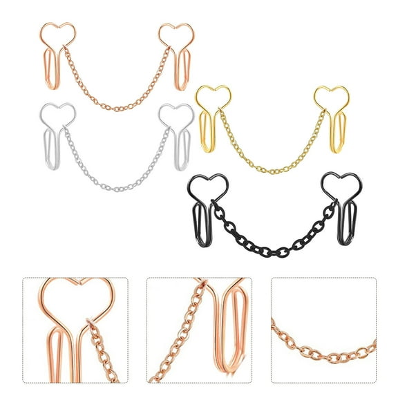 UPOUART 4Pcs Heart Nose Clip Chain Non Piercing Nose Jewelry Stainless Steel Assorted Color