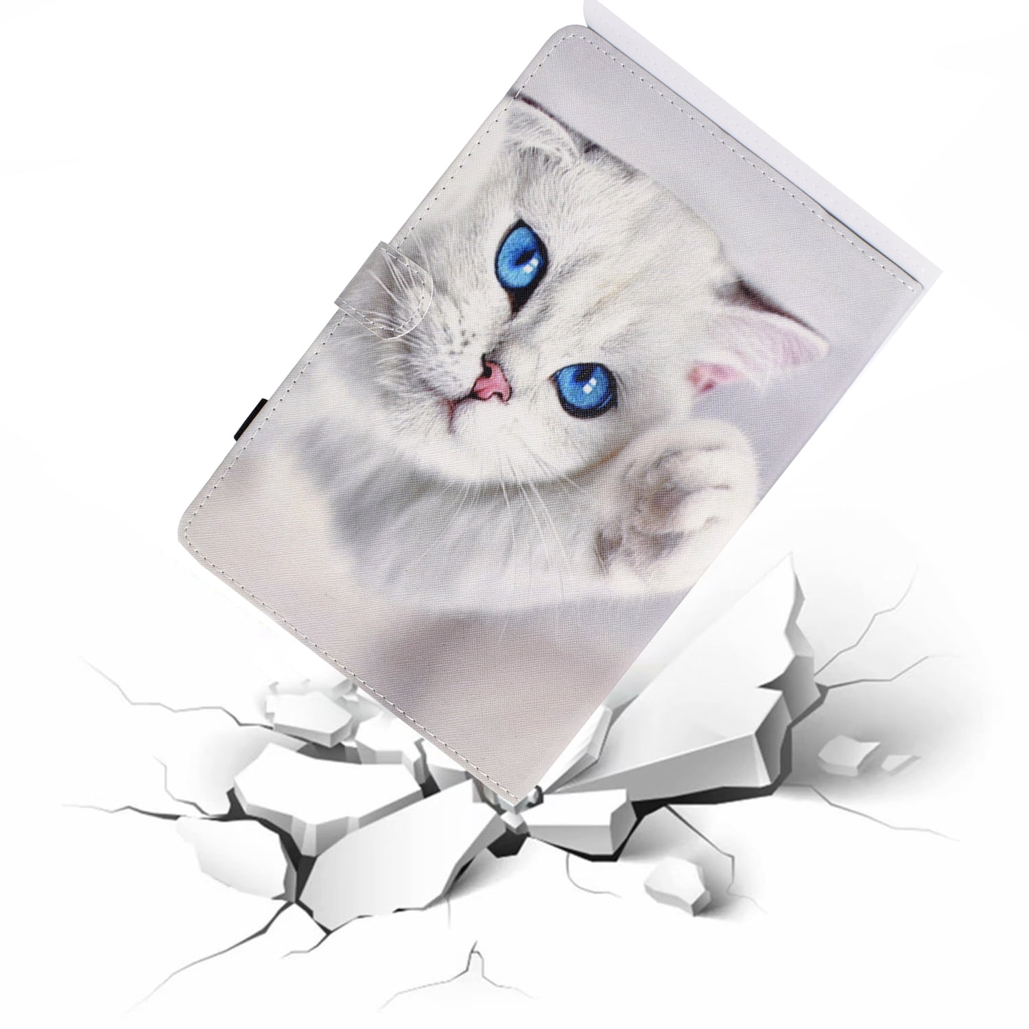 Dteck for iPad 10th Generation 10.9 Inch 2022, Cute Pattern PU Leather Folio Case Flip Stand Cover with Card Slots Pencil Holder for Apple iPad 10th Gen, White Cat