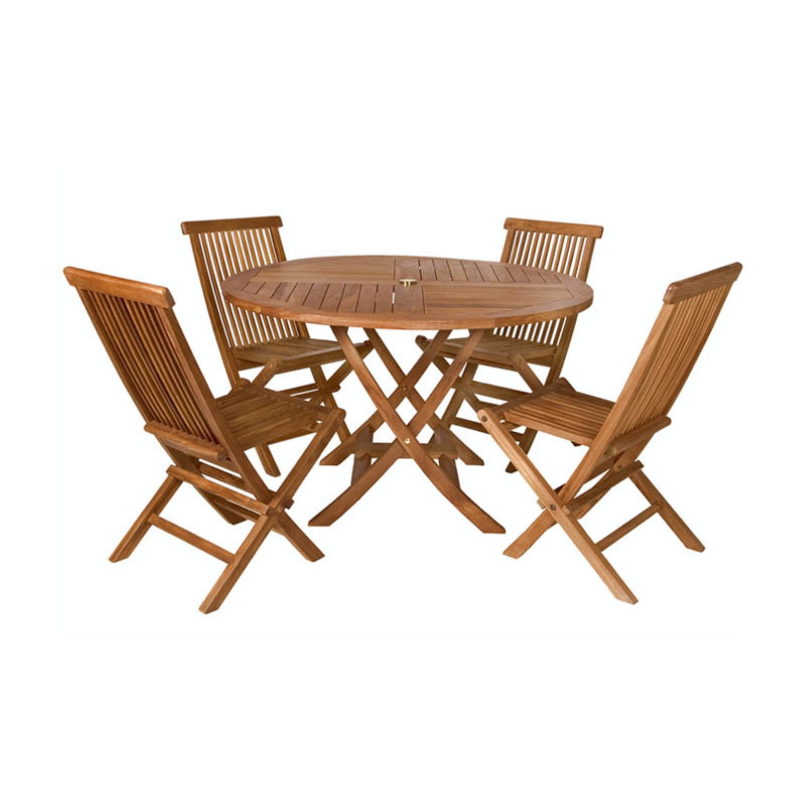 All Things Cedar Teak 5pc. Round Folding Patio Dining Set
