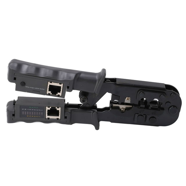 All-in-One Carbon Steel Ratcheting Crimper Tool with Wire Stripper and Cutter for RJ45 (8P8C), RJ11 (6P4C), RJ12 (6P6C), 4P4C & 4P2C Modular Data Cables - Durable, Burr-Free Cutting & Secure