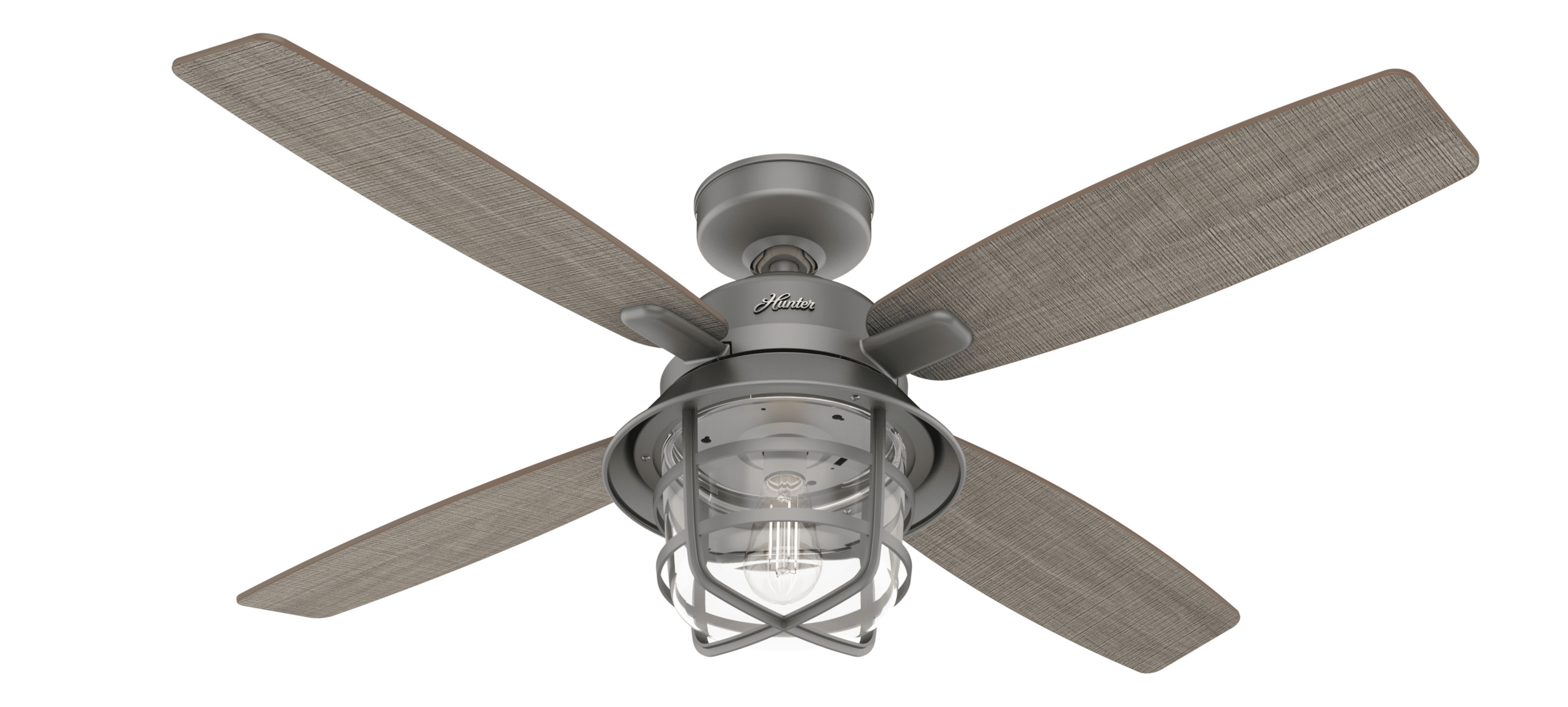 Hunter 52" Port Royale Damp Rated Matte Silver Ceiling Fan with Light