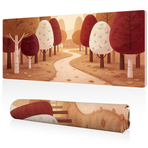 LIVEKEY Extra Large Mouse Pad 80x40x0.3cm Autumn Forest Pathway Design Full Desk Coverage Non Slip Durable Easy Clean Stitched Edges for Gaming and Office