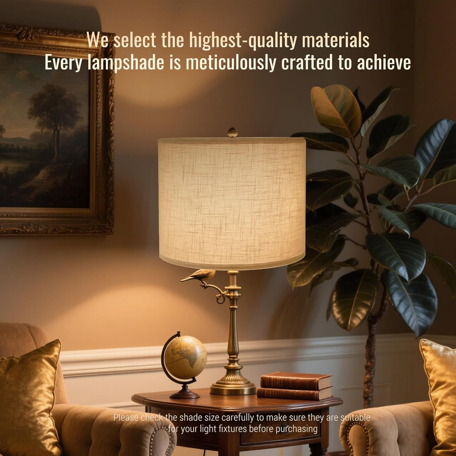 Drum Lamp Shades Set of 2, White Large Lampshades 15" Top X 15" Bottom X 12" Height, Large Lampshades Spider Fitter, Natural Linen Lamp Shade, Easy Assembly Required with 2 Lampshade Holders