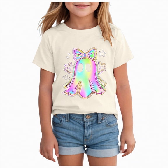 Toddler Baby Girls Summer Short Sleeve T-Shirts Crew Neck Cute 2t 3t 4t 5t 6t 7t T-Shirts Soft Cotton Casual Daily Wear Gibobby,5-6 Years,Beige