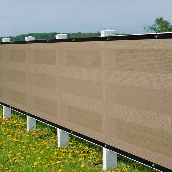 TKOOFN 5'x 50' Beige Privacy Fence Screen Windscreen Fence Mesh Fabric Shade Netting Cover Outdoor Patio Garden Net Free Zip Ties