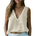 thumbnail image 3 of Tittly Tank Top for Women Flowy Tank Top Loose Tank Tops for Women Cotton Linen Tank Tops For Women Sleeveless Lace V Neck Tee Shirts Summer Blouses Tunic Top With Pocket White, 3 of 6