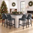 thumbnail image 3 of VKNOW Mid-Century Counter Height Bar Stools Set of 4 Upholstered Kitchen Bar Stools with Wood Legs and Ergonomic Backrest for Kitchen Island Dining Room Pub Cafe,Dark Gray, 3 of 9