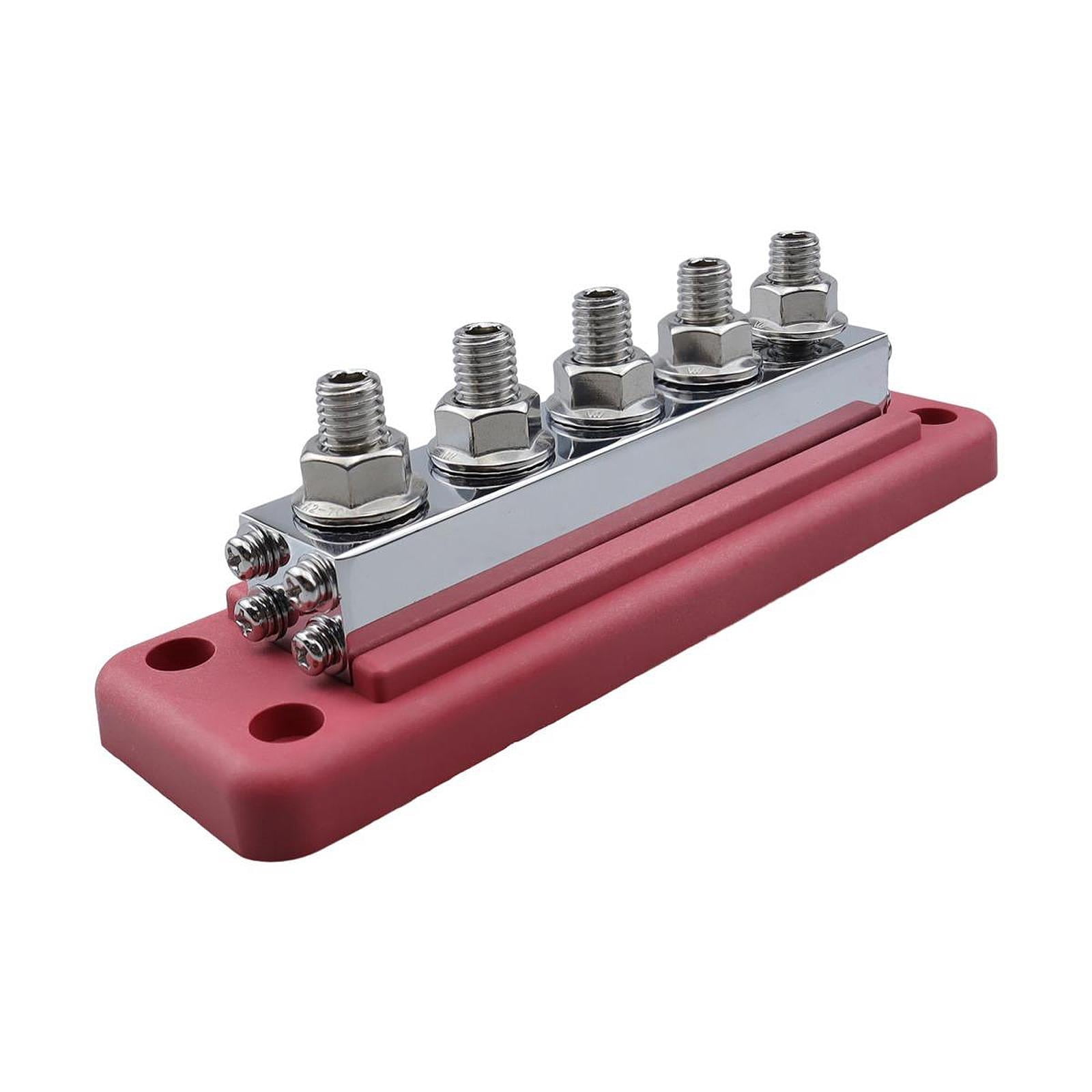 funtasica Bus Bar Power Distribution Block Max 300V 600A Heavy Duty, 5 Post Busbar Terminal Block for Boat, Automotive, RV, Car, Yacht Red