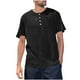 thumbnail image 2 of Blusas y camisas de manga corta y cuello redondo para hombre, estilo casual y moderno, de color liso, con botones, abertura en el dobladillo y manga corta., 2 of 9