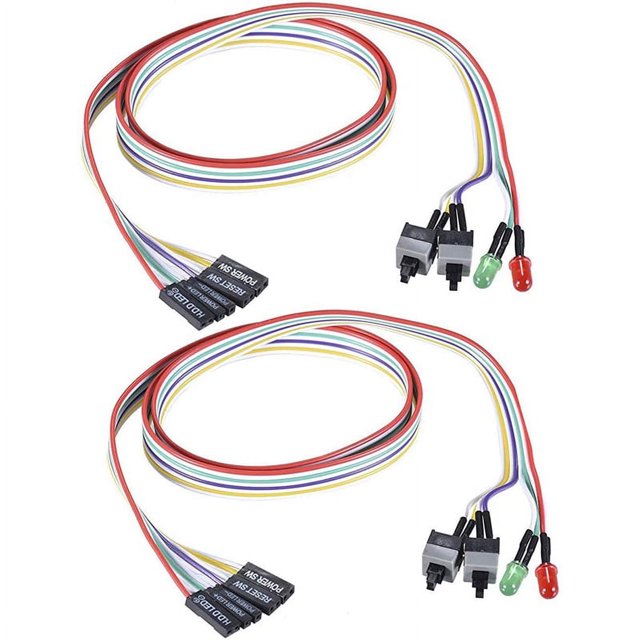 Cable de interruptor de encendido y apagado ATX para carcasa de computadora, 2 unidades, con 2 luces LED, rojo y verde, bisel frontal, 65 cm