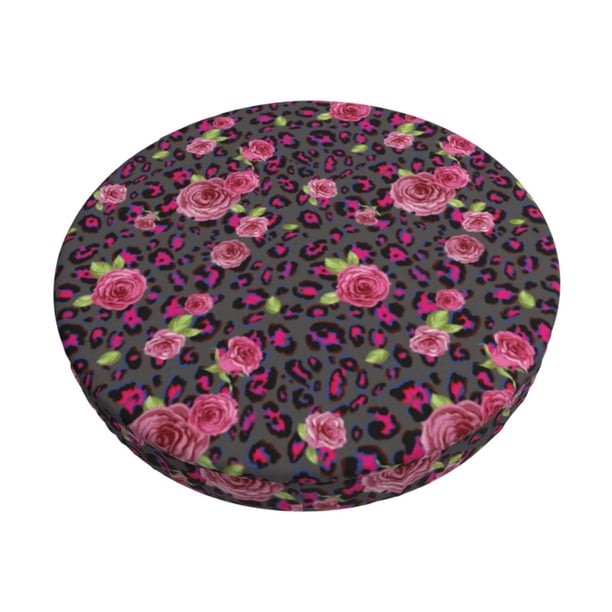 Disketp Rose Mix Leopard 2 Funda Redonda para Taburete, Funda de Cojín para Silla de Bar Suave y Elástica-13 inch