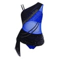 thumbnail image 3 of dPois Combinaison Asymétrique pour Filles Justaucorps de Danse Ballet Rythmique Froncé Patinage Bleu 16, 3 of 7
