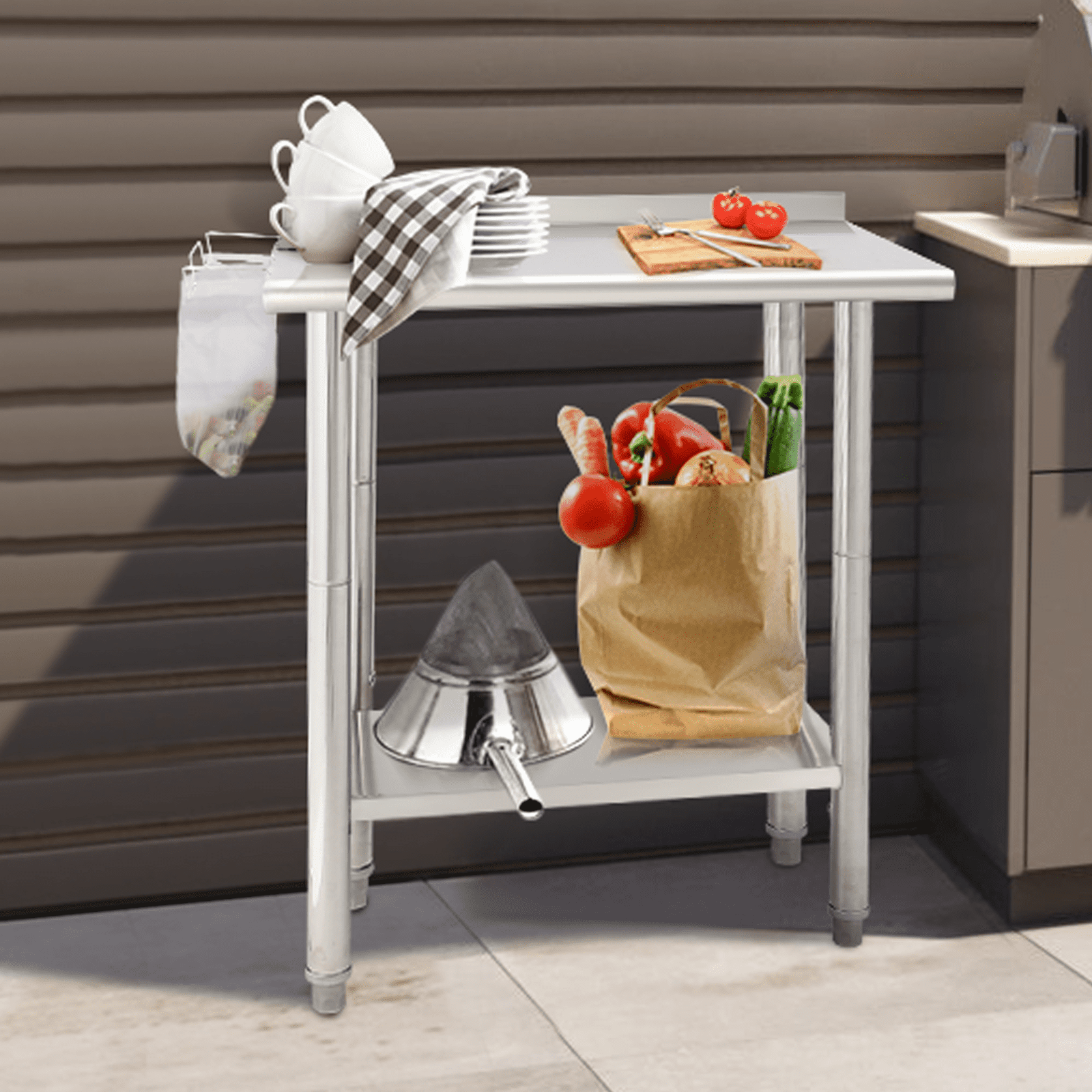 Stainless Steel Work Table Commercial.  Metal Utility Table w/ Adjustable Heights. for Home Garage Restaurant