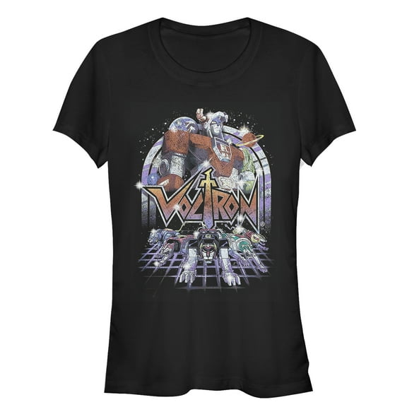 Junior's Voltron: Defender of the Universe Retro Robot Lions Graphic Tee Black Medium
