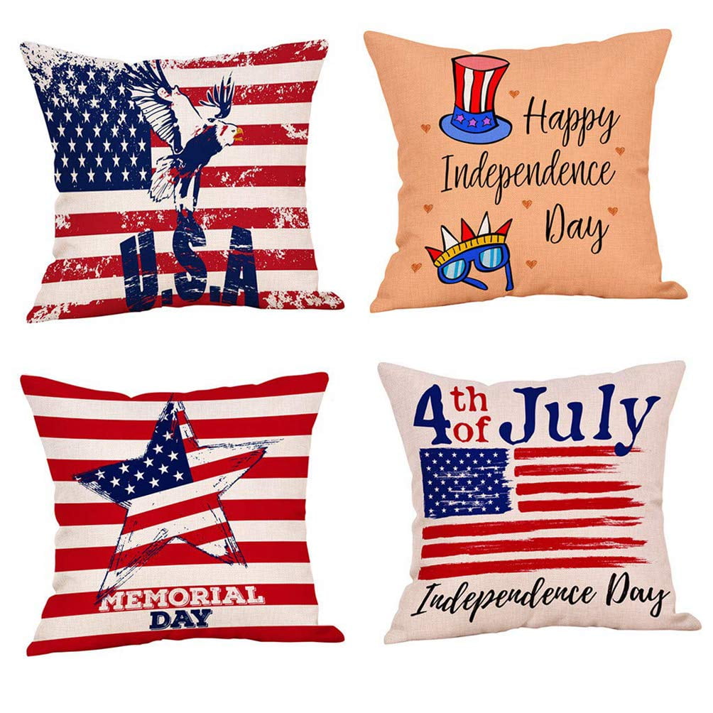 SUFAM Set of 4 Pillow Cases American Flag July 4Th Patriotic