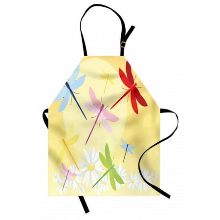 

Dragonfly Apron Flower Field in Spring Season with Chamomiles and Sun Figure on the Back Graphic Unisex Kitchen Bib Apron with Adjustable Neck for Cooking Baking Gardening Multicolor by Ambesonne