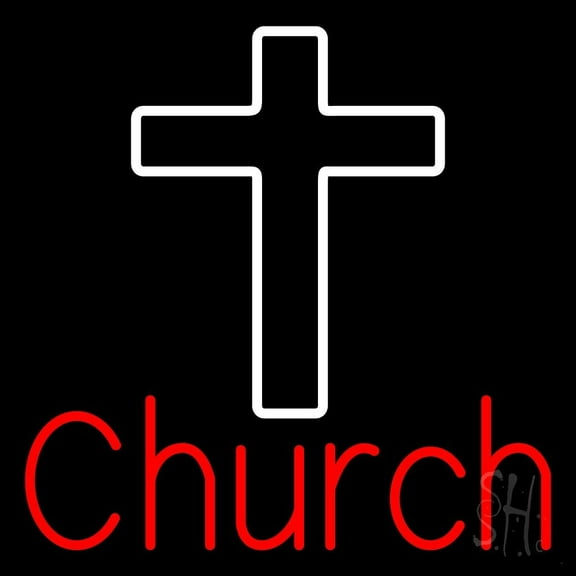Red Church With Cross LED Neon Sign 24" Tall x 24" Wide - inches Black Square Cut Acrylic Backing, with Dimmer - Premium built indoor Sign for Home décor, Event, Religious place, Store interior.