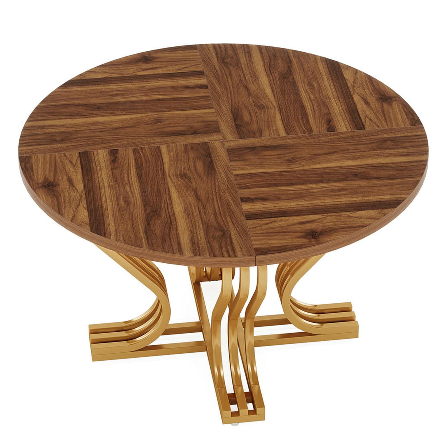 Demi Bonn 47" Modern Round Dining Table for 4 People, Wood Farmhouse Kitchen Dinner Table for Dining Room, Living Room Furniture, Brown