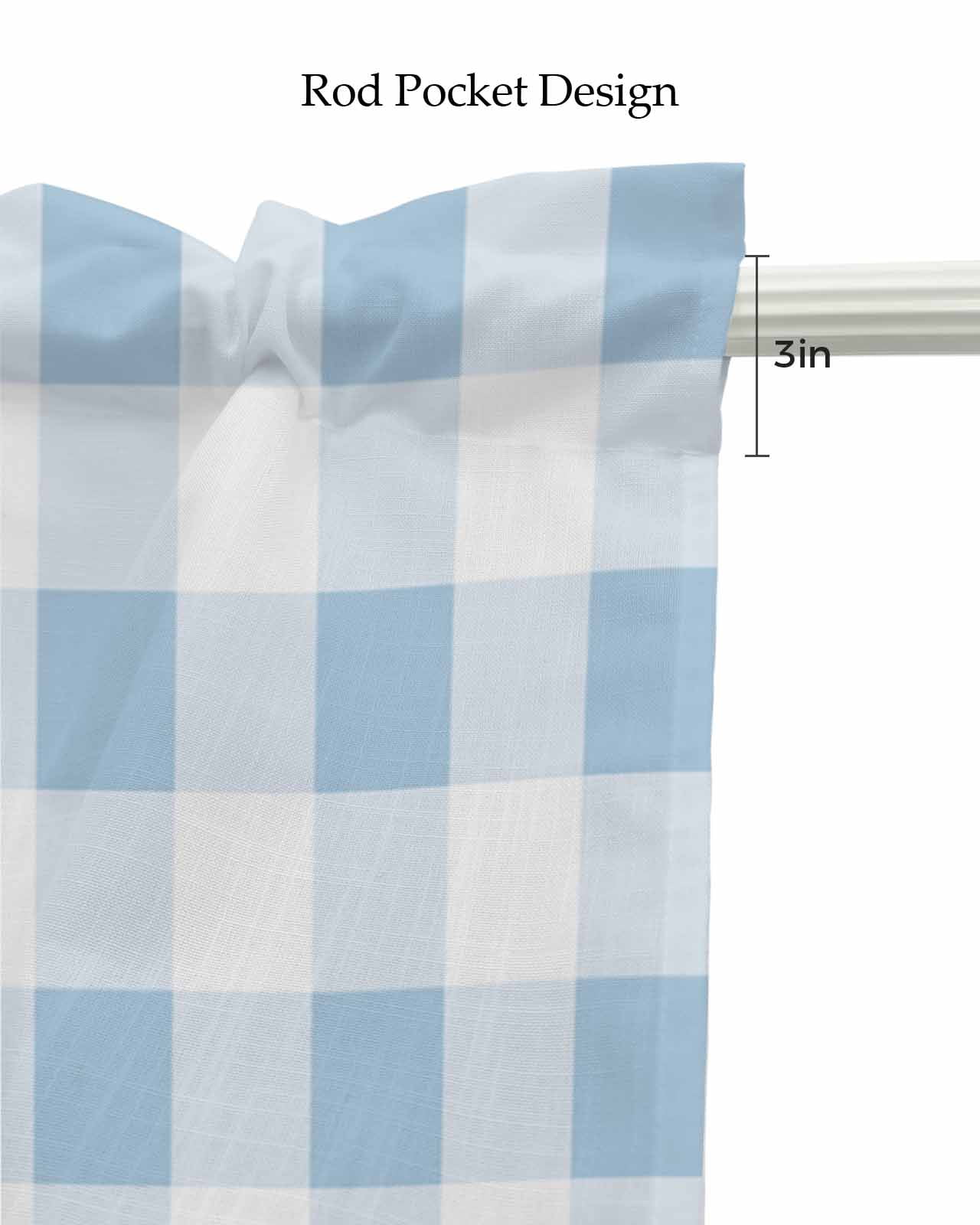 Buffalo Plaid Blue Linen Curtain Valance for Bedroom/Bathroom/Kitchen/Office/Living/Dining Room Windows,Country French Simple White Lattice Pocket Topper Drapes Decorative Cafe Drapery Panel 54x18