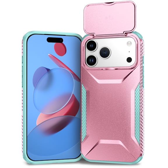 Leymi Case for iPhone 18 Pro Max, Slim Lightweight Drop Proof Sliding Camera Lens Protector Bumper Phone Case Shockproof for iPhone 18 Pro Max, Rosegold