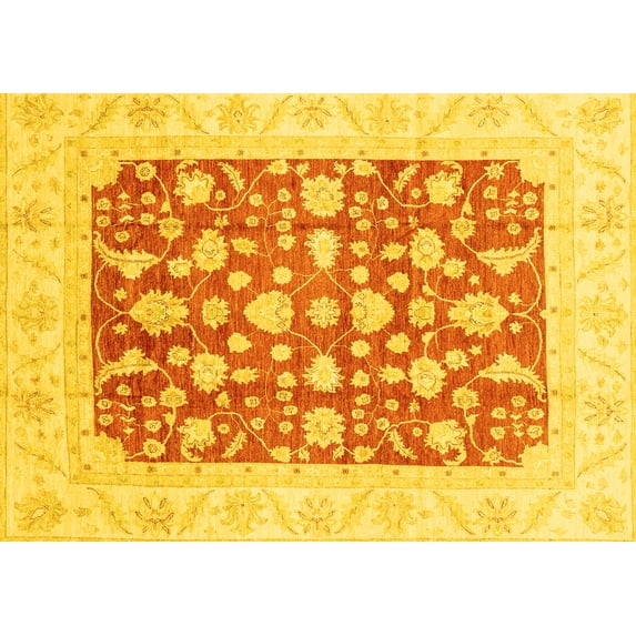Ahgly Company Machine Washable Indoor Rectangle Abstract Yellow Modern Area Rugs, 4' x 6'