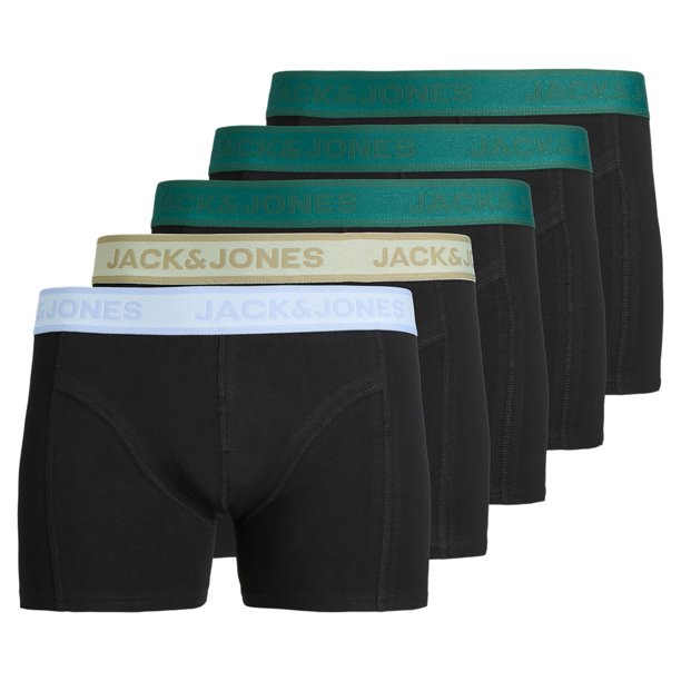 JACK&JONES Boxers para hombre, paquete de 5 - JACWESLEY SOLID TRUNKS 5 PACK, algodón elástico Negro L (Large)