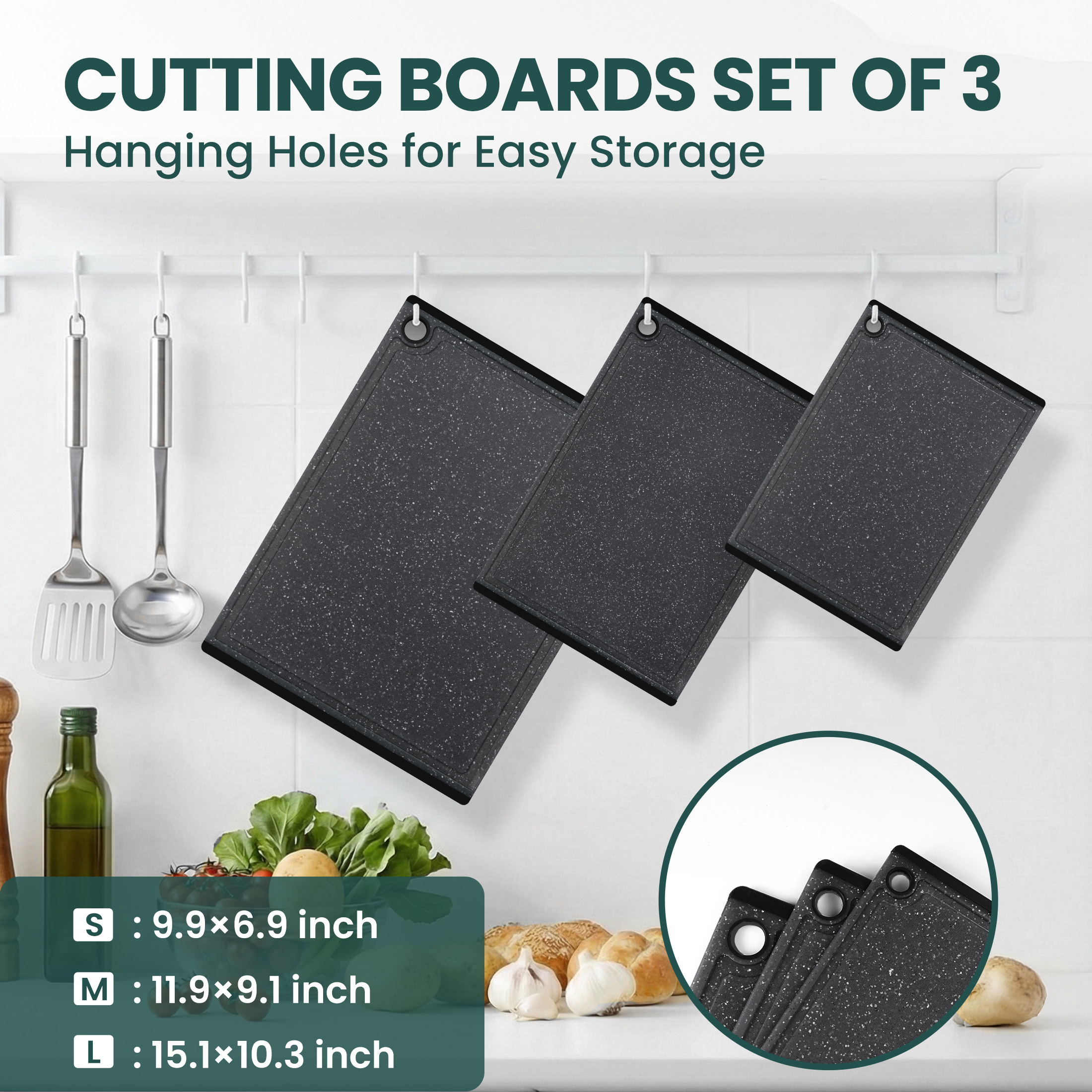 Kikcoin 3-Piece Plastic Cutting Board Set With Non-Slip Feet photo 2