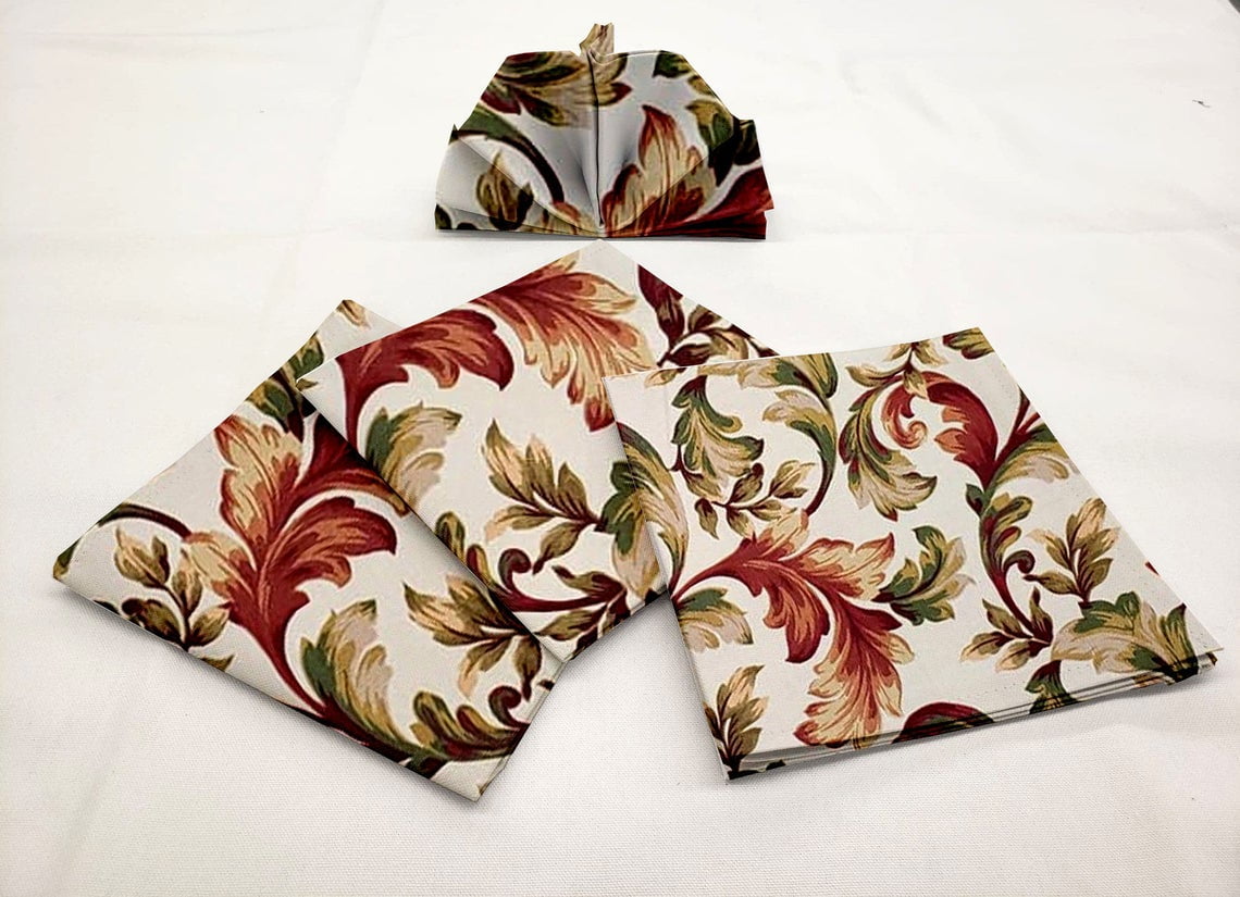 Holiday Autumn Leave Table Linen Cloth Napkins, 20x20, Set of 4 