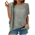 thumbnail image 4 of Casual Summer Blouse for Women Short Sleeve Round Neck Top, Solid Color Comfortable T-Shirt with Side Slit Relaxed Fit for Beach, 4 of 7