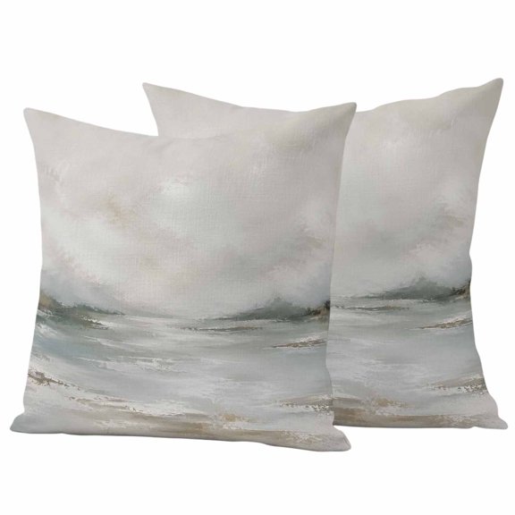 Grey Brown Coastal Beach Outdoor Waterproof Pillow Covers, Abstract Oil Painting Nautical Decorative Square Throw Pillowcase Sofa Cushion Sham for Patio/Couch/Chair, 20"x20" 2 Pack