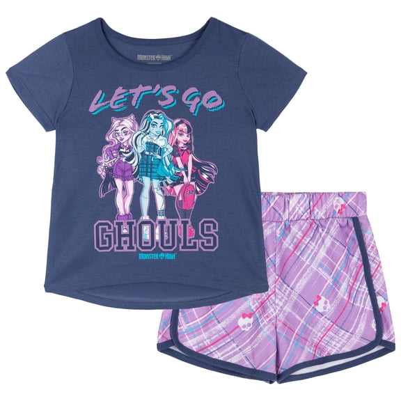 Monster High Draculaura Frankie Stein Clawdeen Wolf T-Shirt and French Terry Dolphin Shorts Outfit Set Plaid Toddler to Big Kid