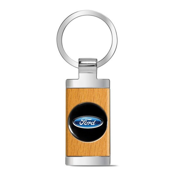 iPick Image for Ford Roundel Logo in Black on Maple Wood Chrome Metal Trim Key Chain, Official Licensed