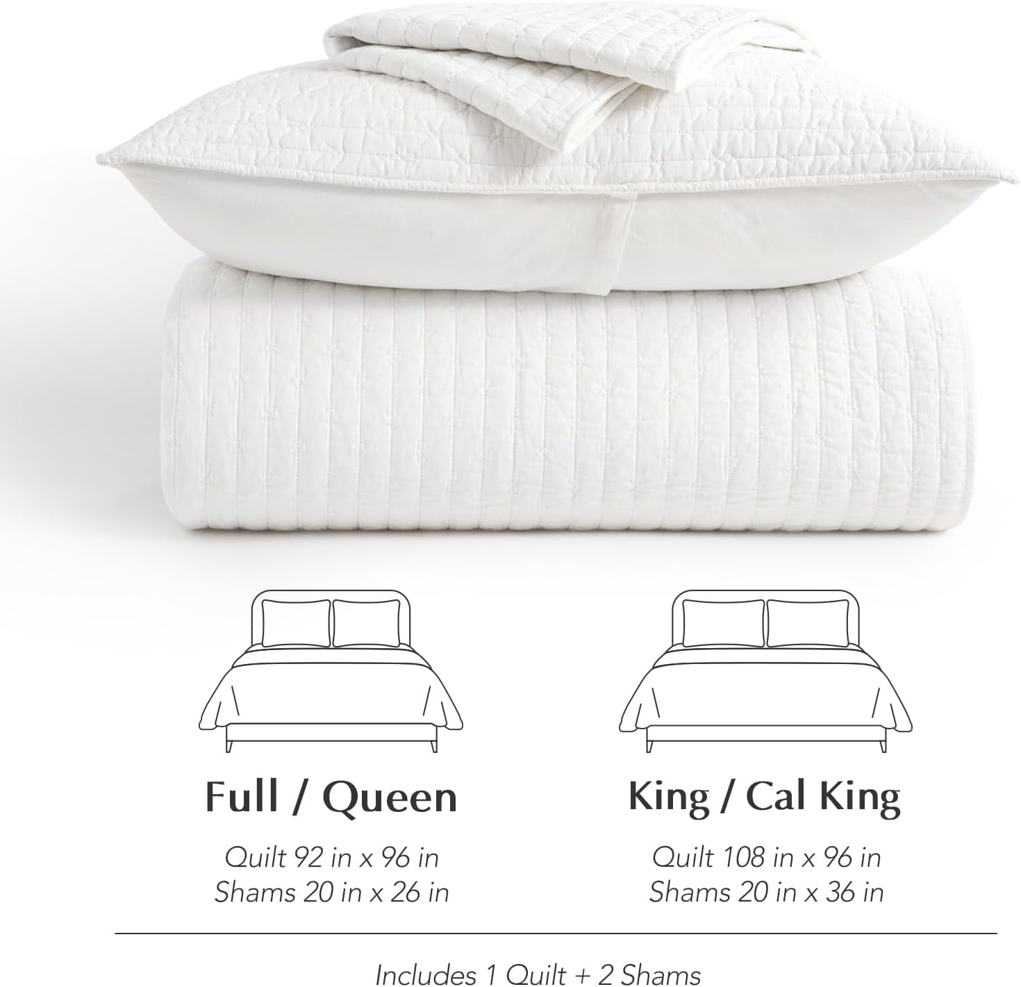 EVERGRACE Cross Stitch Pre-Washed Cotton Quilt Bedding Set King Size, Oversized 3 Pieces Lightweight Bedspread Coverlet for All Season, with 2 Matching Shams, Bright White,108"x96"