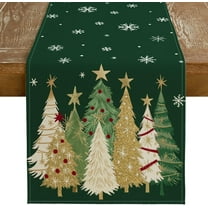 Christmas Table Runner 13x90 Inch, Xmas Trees Snowflakes Holiday Decorative Farmhouse Table Decoration for Kitchen Dinning, Indoor Outdoor Dinner Party Decor (Green) GT152-90