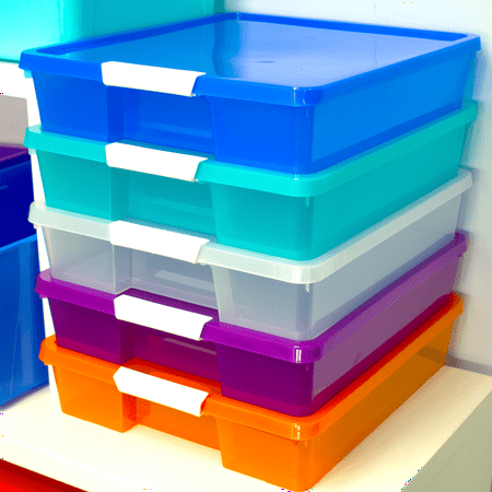 Storex Plastic Project Box for 12 x 12 Paper, Assorted Colors, Case of 5