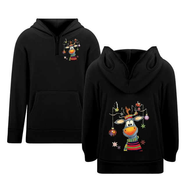 MIASHUI Chandail à Capuche Imprimé pour Garçons avec Fermeture Éclair, Œillets et Poche pour Usage Quotidien Décontracté Noir, 5-6 Ans