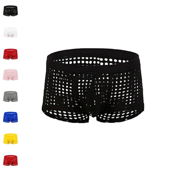 Maoxin Mens Underwear Boxer Briefs Mesh Hollowed Out Sexy Solid Color Vent Underpants Underwear For Men Black XL